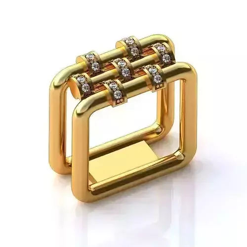 Square Shape Golden Ring With Diamonds