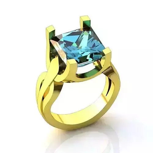 Golden Princess Cut Engagement Ring With Gemstone