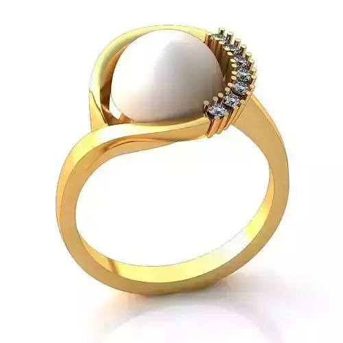 Golden Spiral Engagement Ring With Pearl