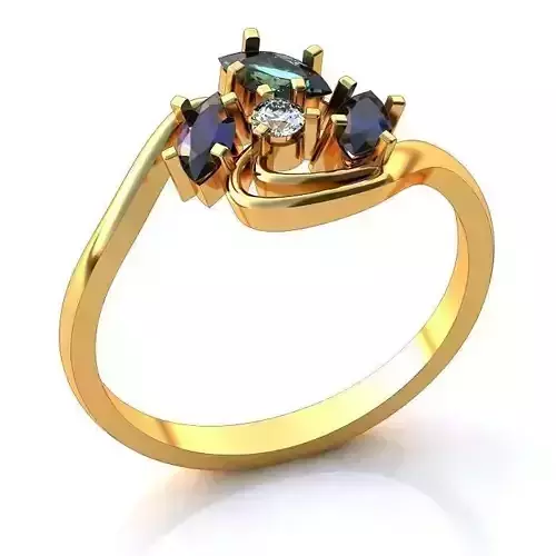 Spiral Golden Engagement Ring With Gemstones