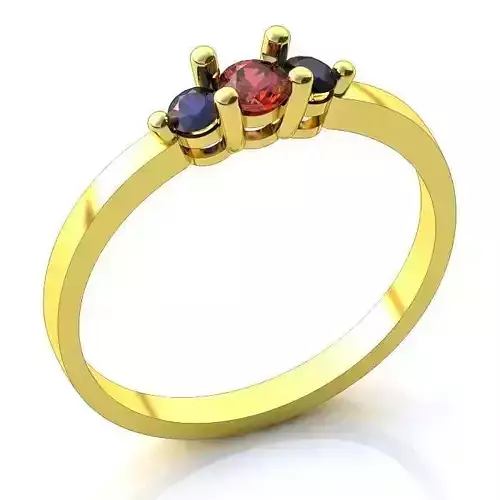 3 Stone Thin Golden Ring With Gems 3D print model