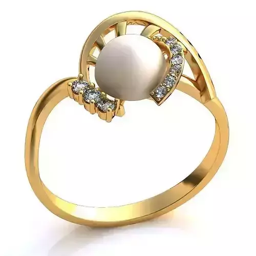 Golden Spiral Ring With Pearl And Diamonds