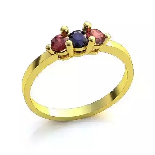 3 Stone Golden Ring With Gemstones 3D print model