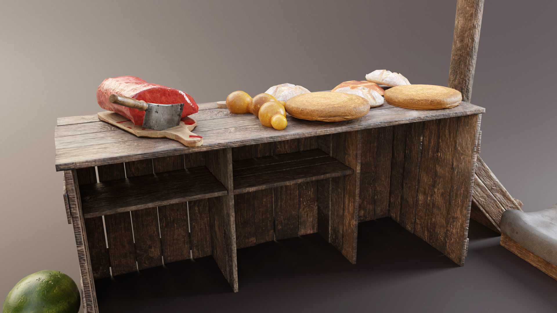 The Medieval Market Stall Low-poly 3D model_4