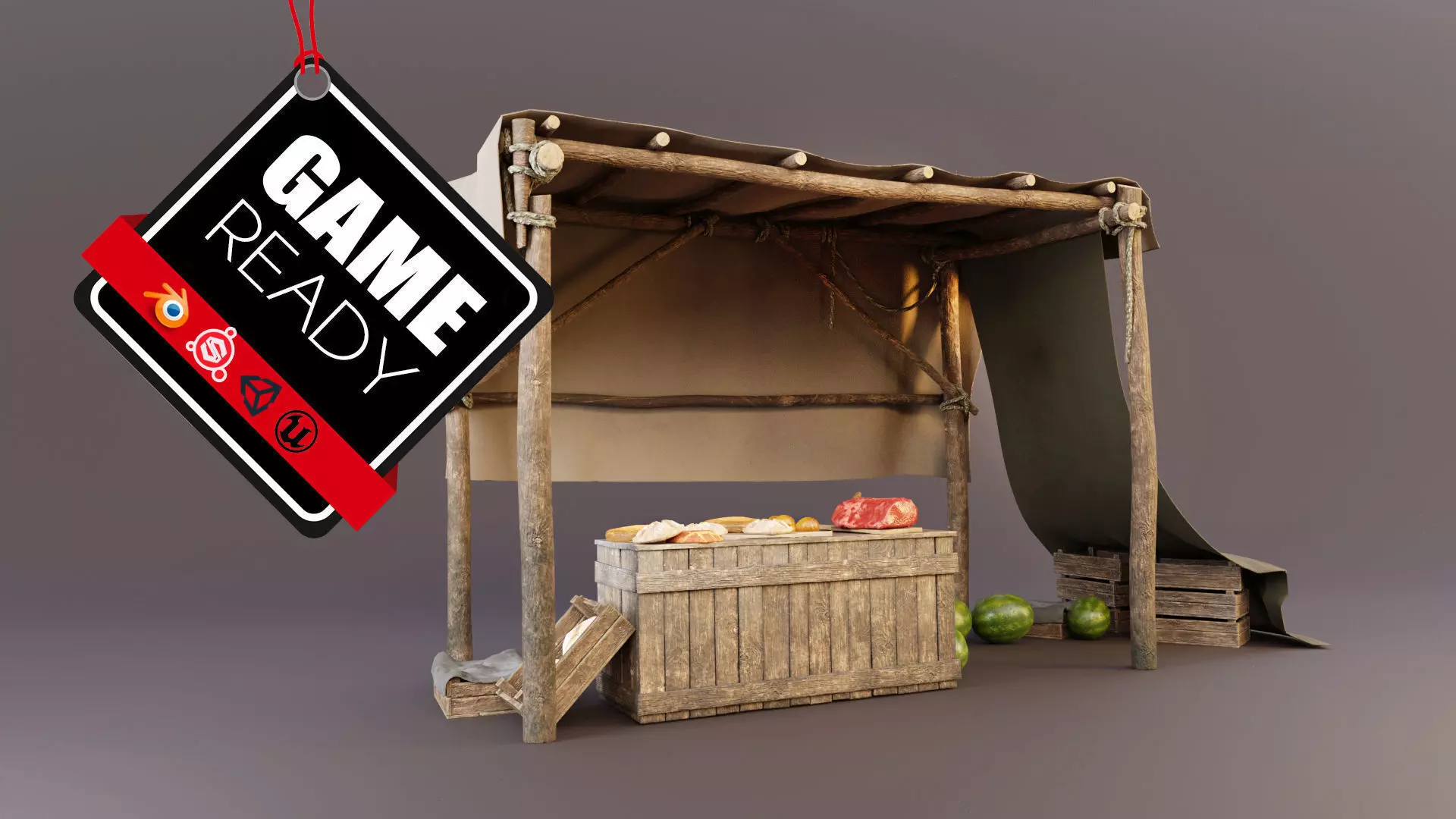 The Medieval Market Stall Low-poly 3D model_0
