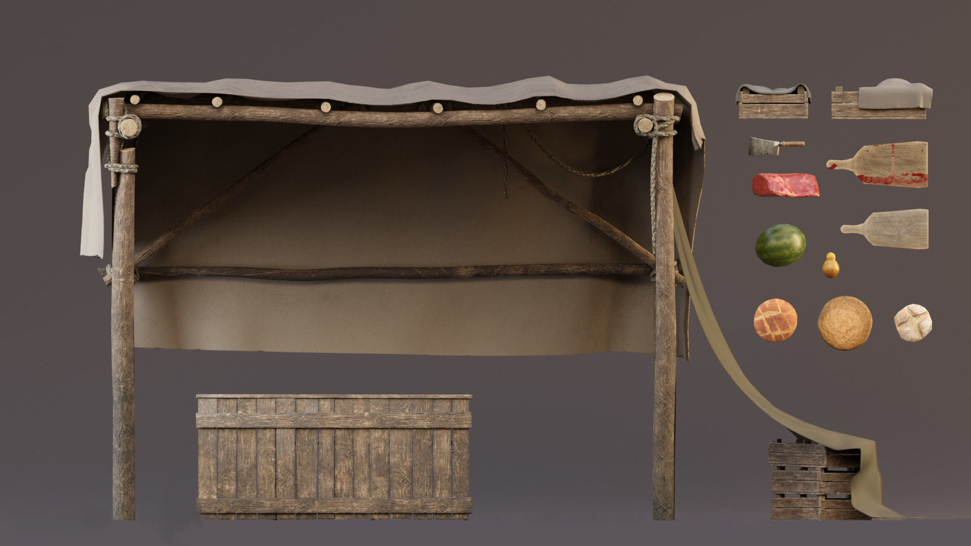 The Medieval Market Stall Low-poly 3D model_2