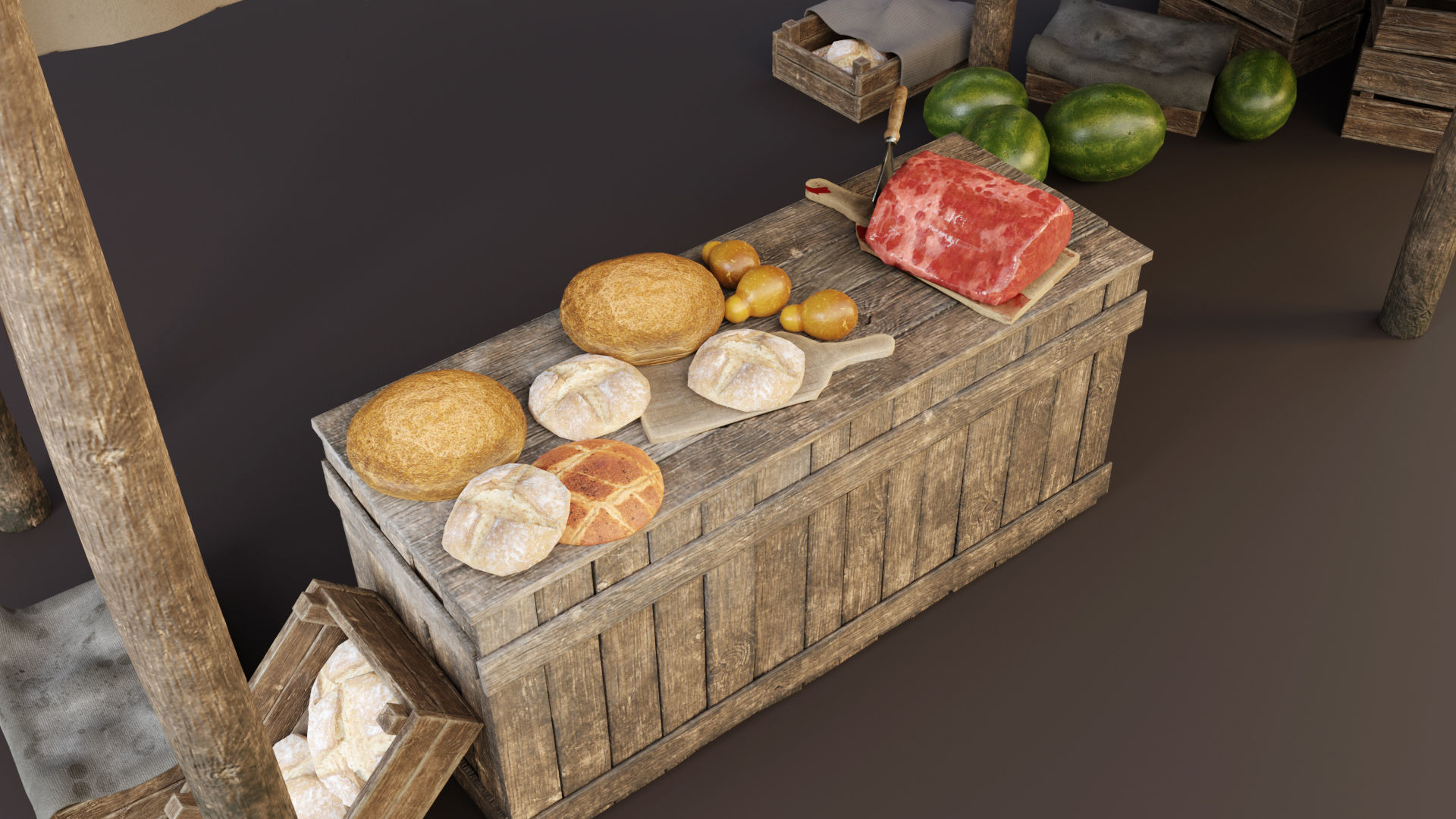 The Medieval Market Stall Low-poly 3D model_3
