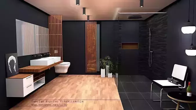 bathroom modern black line model 3d design