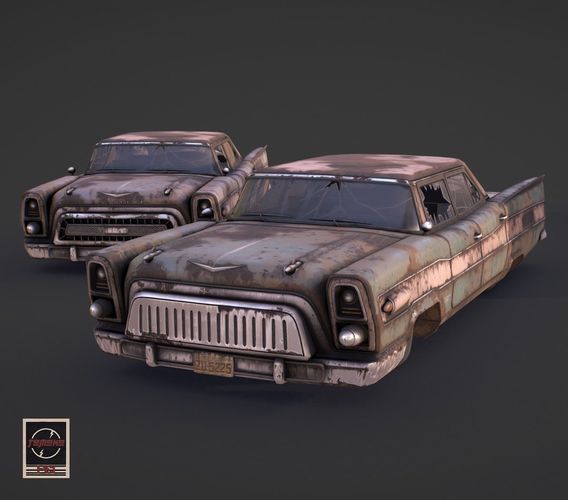 Post-Apocalyptic Retrofuturistic Car Low-poly 3D model