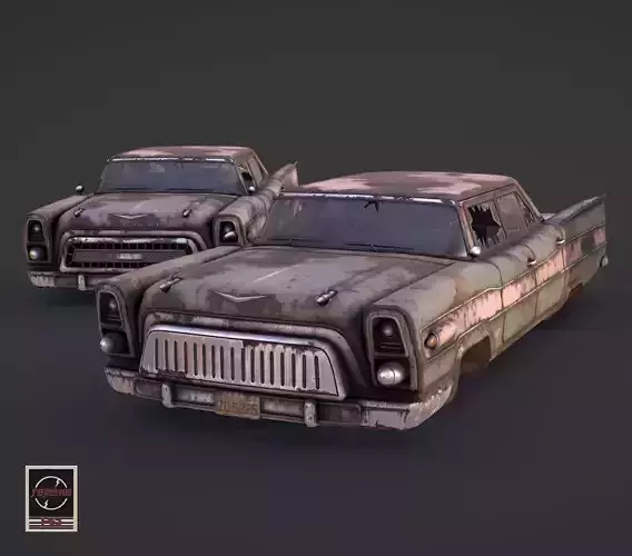 Post-Apocalyptic Retrofuturistic Car Low-poly 3D model