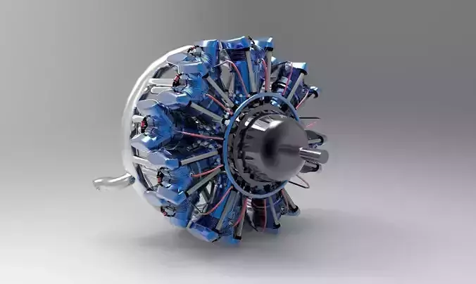 14 Cylinder Radial Engine Free 3D model