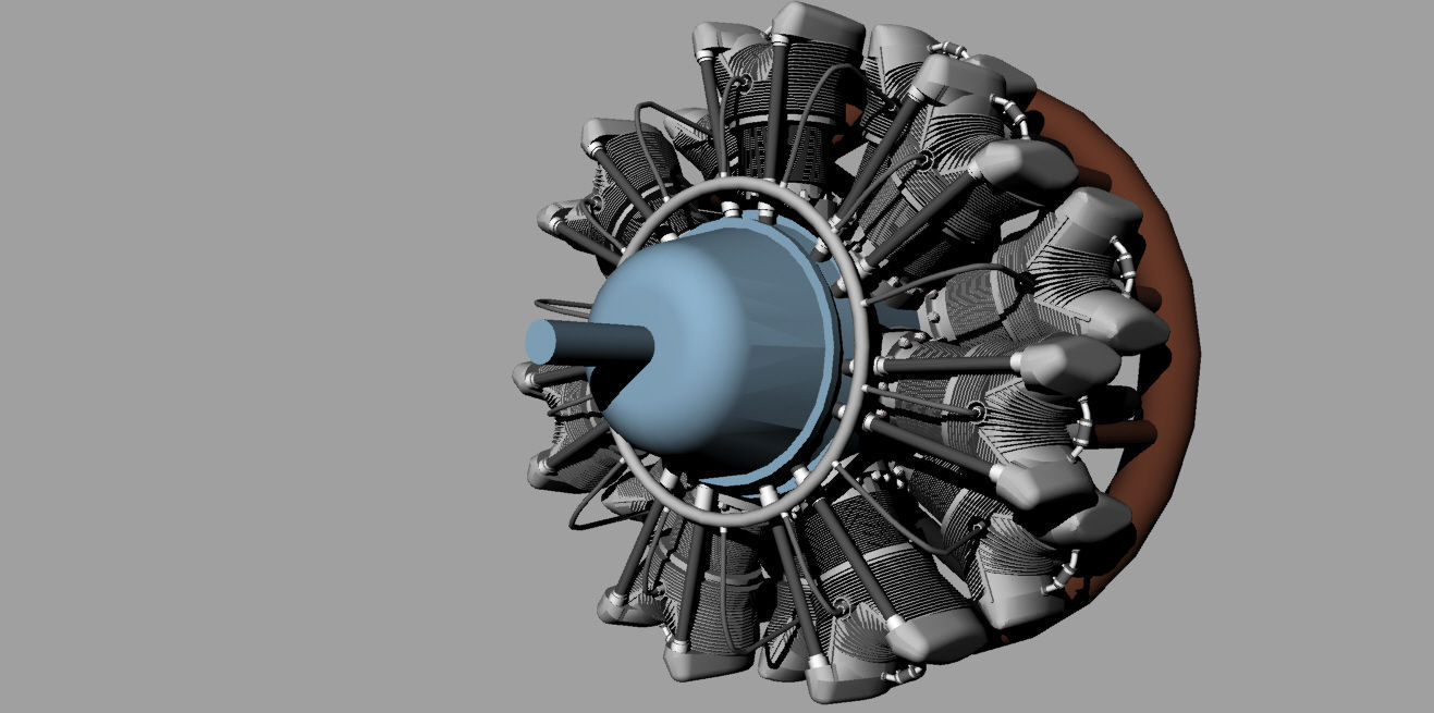 14 Cylinder Radial Engine Free 3D model_2