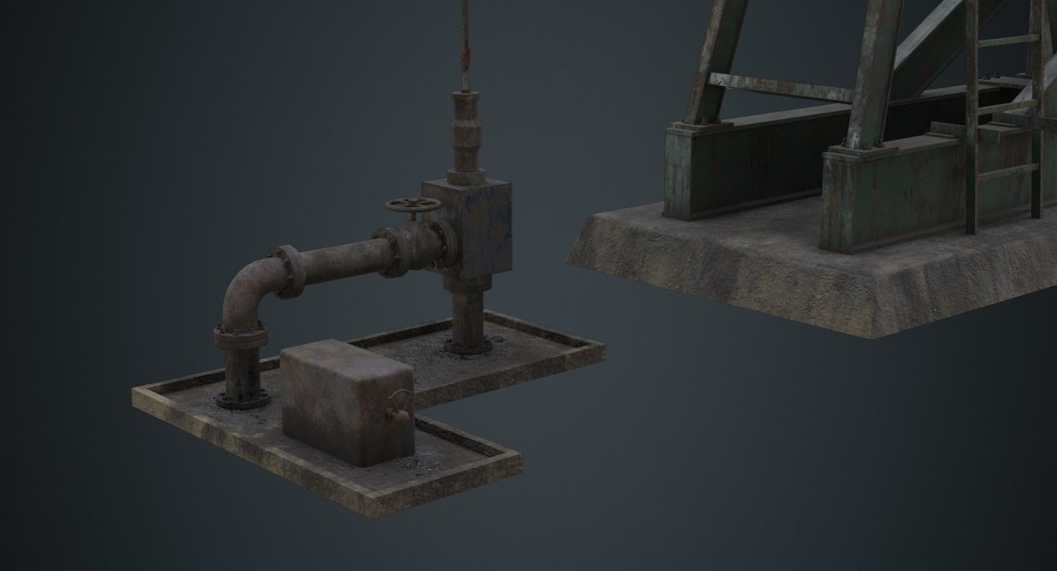 Oil Pumpjack 1B Low-poly 3D model_5