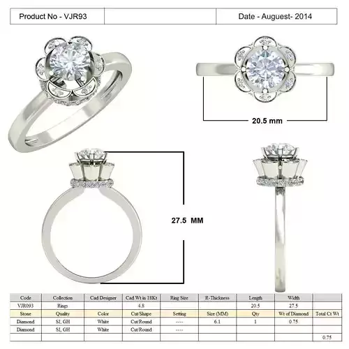 Flower Shaped Thin Engagement Ring With Diamond
