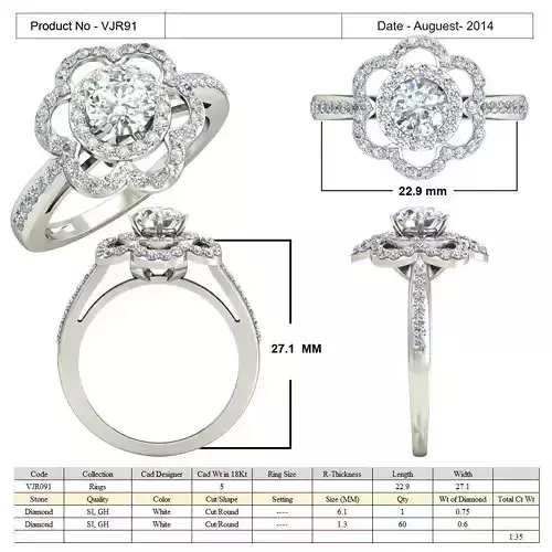 Flower Shaped Halo Ring With Diamonds