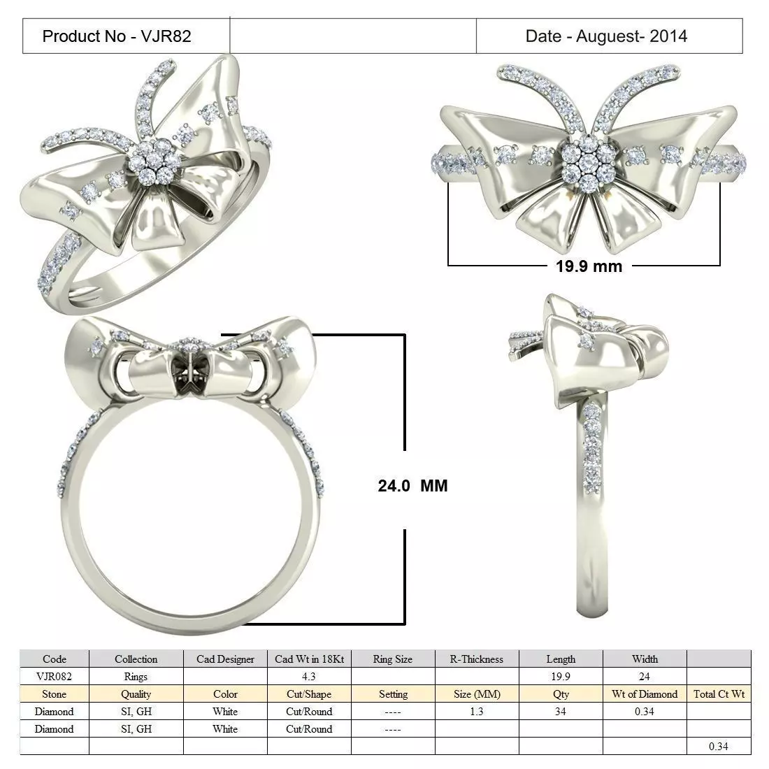 Butterfly Shaped Ring With Diamonds 3D print model_0
