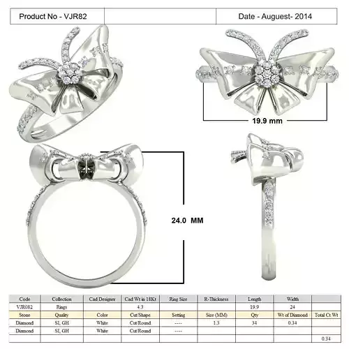 Butterfly Shaped Ring With Diamonds 3D print model