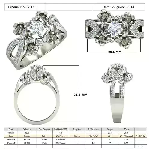 Silver Floral Design Ring With Diamonds