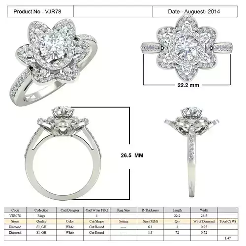 Flower Shaped Halo Ring With Diamonds 4