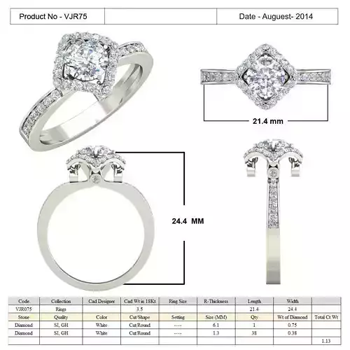 Square Halo Side Stone Diamond Ring