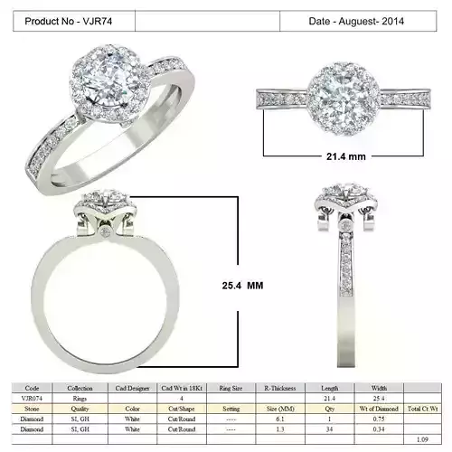 Round Halo Side Stone Diamond Ring
