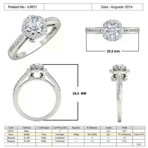 Round Halo Side Stone Diamond Ring 2