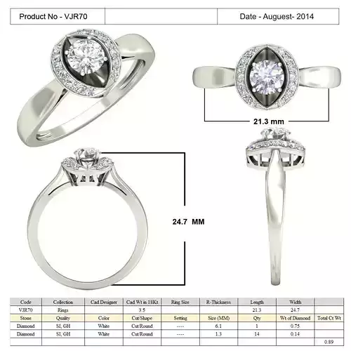 Eye Shaped Halo Ring With Diamonds