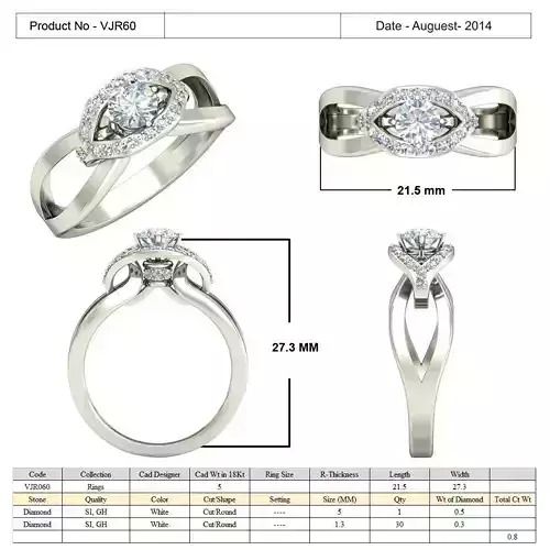 Eye Shaped Engagement Ring With Diamonds 2