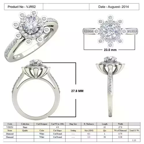 Flower Shape Halo Ring With Diamonds 1