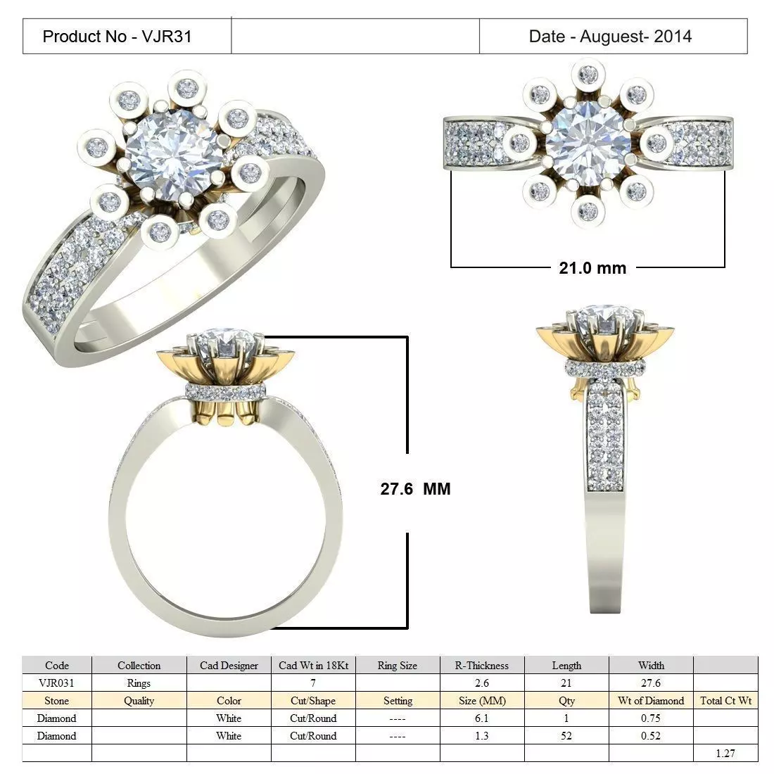 Flower Shaped Side Stone Ring With Diamond 3D print model_0