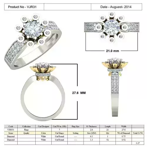 Flower Shaped Side Stone Ring With Diamond