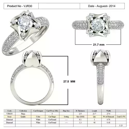 Heart Design Side Stone Ring With Diamond