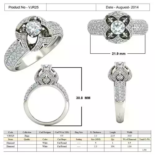 Flower Shaped Side Stone Ring With Diamonds