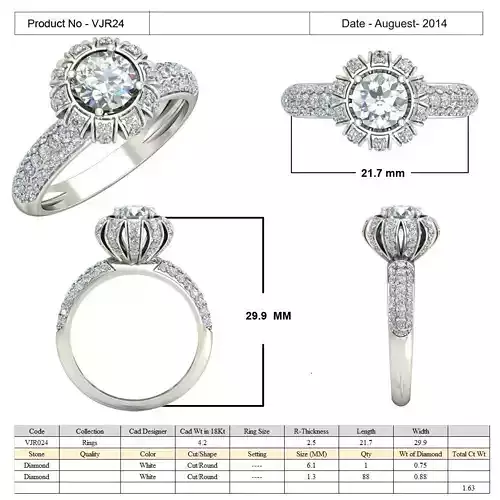 Flower Shaped Side Stone Ring With Diamonds 1