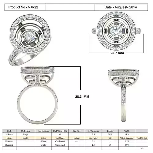 Bowl Shaped Halo Ring With Diamond 3D print model