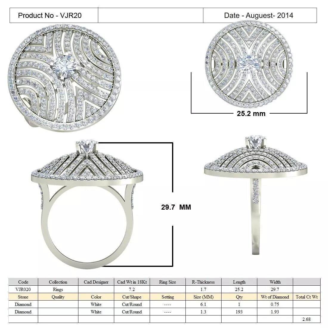 Large Umbrella Shape Ring With Diamonds 3D print model_0