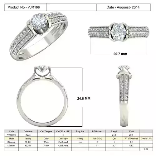 Silver Side Stone Ring With Diamonds