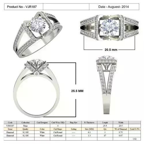 Silver Side Stone Ring With Diamond 1