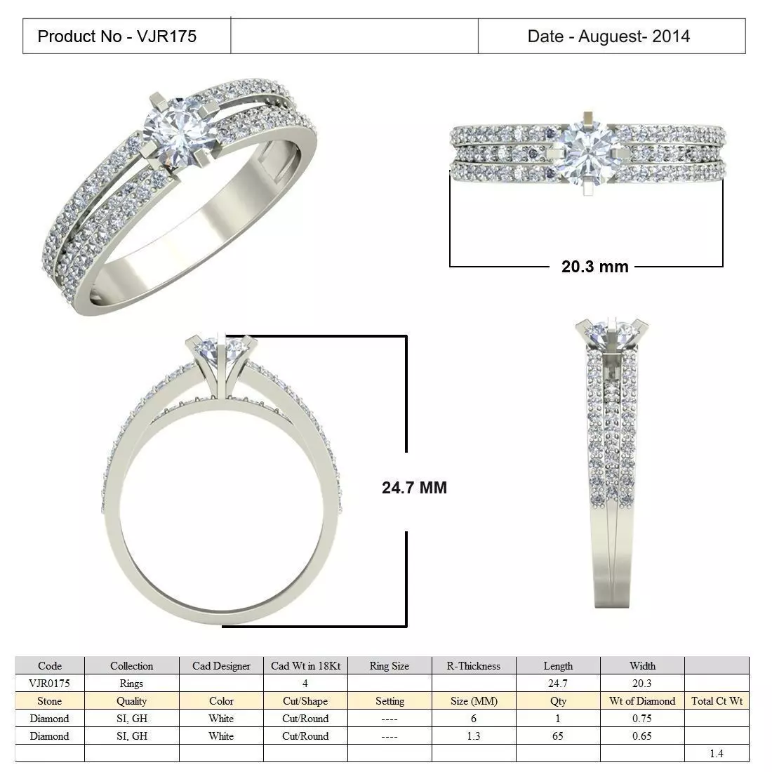 Side Stone Ring With Diamond 4 3D print model_0