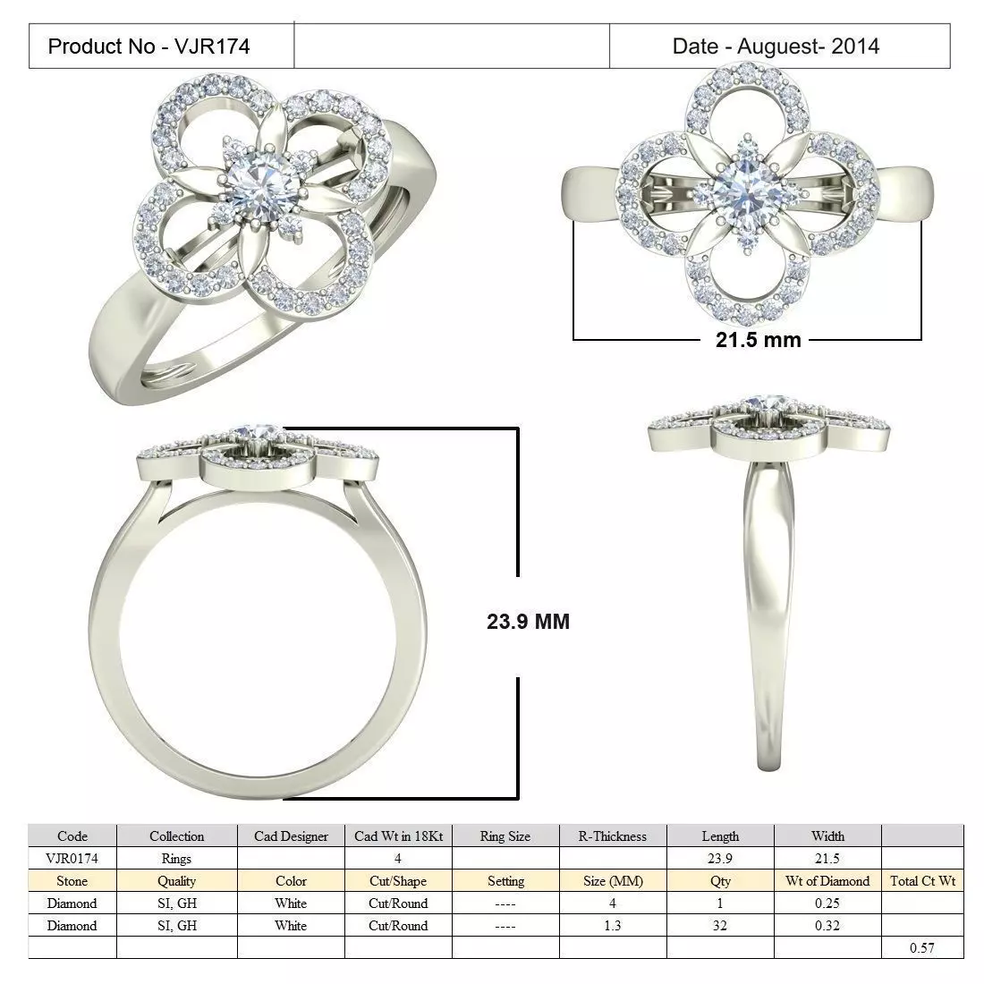 Flower Shape Ring With Diamonds 3D print model