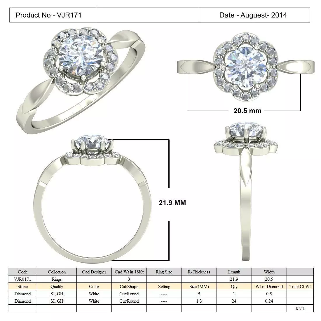 Flower Shape Thin Ring With Diamonds 3D print model_0