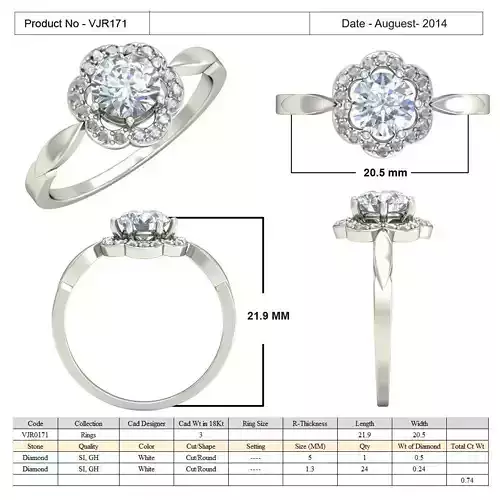 Flower Shape Thin Ring With Diamonds