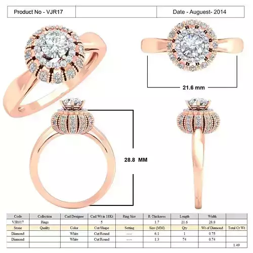 Rose Gold Dome Shape Ring With Diamonds 3D print model