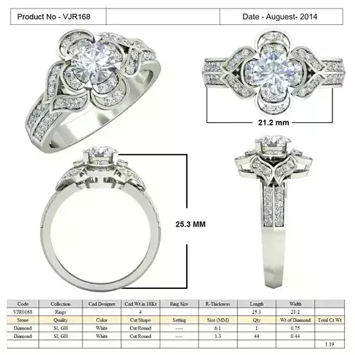 Flower Shape Side Stone Ring With Diamonds