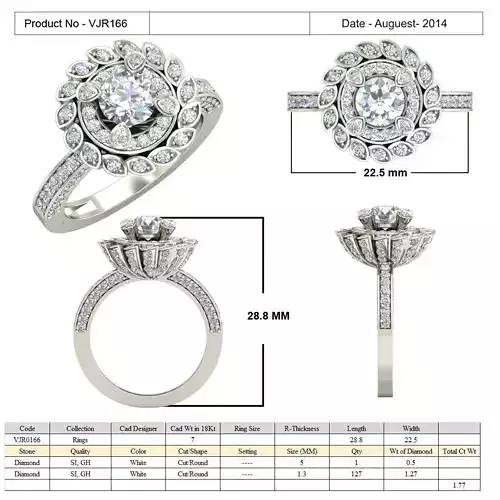 Flower Shape Side Stone Halo Ring