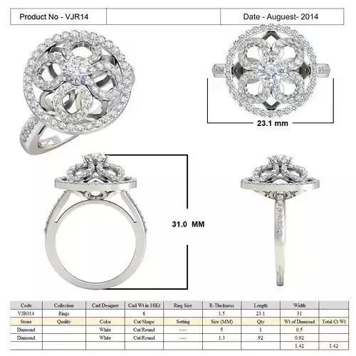 Round Flower Design Ring With Diamonds