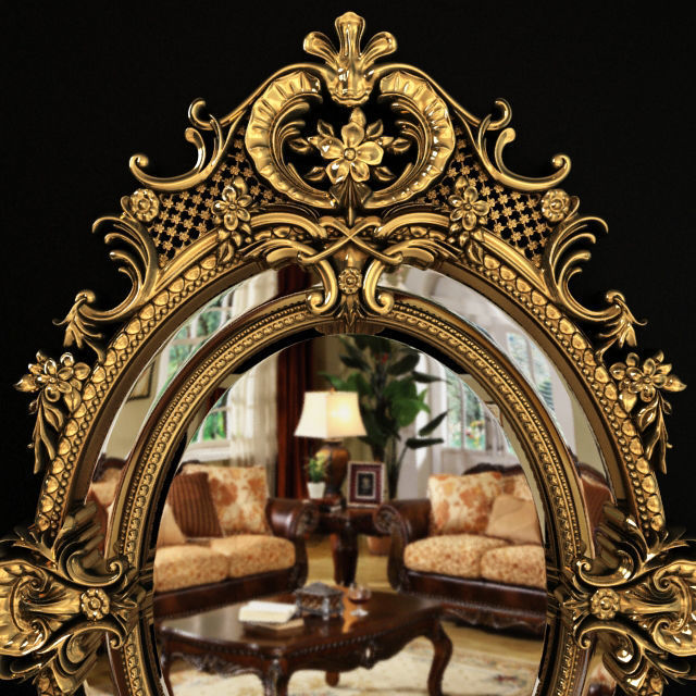 19th Century French Louis XV Fine Gilt Carved Oval Mirror 3D model_2