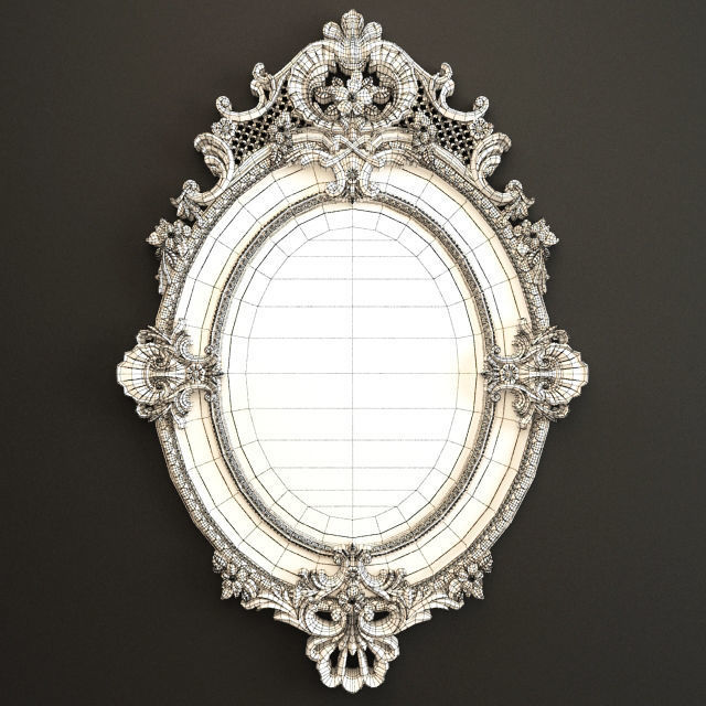 19th Century French Louis XV Fine Gilt Carved Oval Mirror 3D model_1