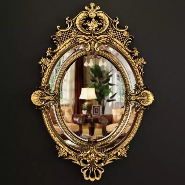 19th Century French Louis XV Fine Gilt Carved Oval Mirror 3D model_0