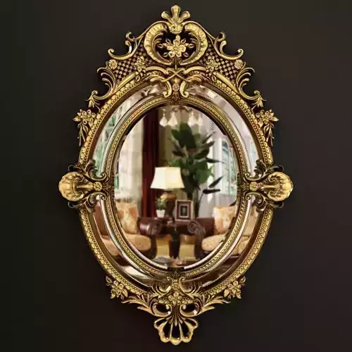 19th Century French Louis XV Fine Gilt Carved Oval Mirror 3D model